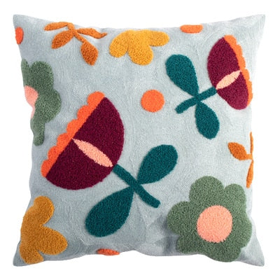 Embroidered Colorful Throw Pillow Cover Fruit and Flowers Pillow Sham