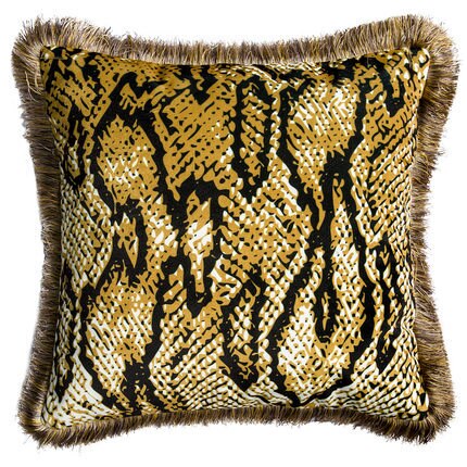 Luxury Italian Velvet Gold Fringe Yellow Snake Love Pillow Cover Collection