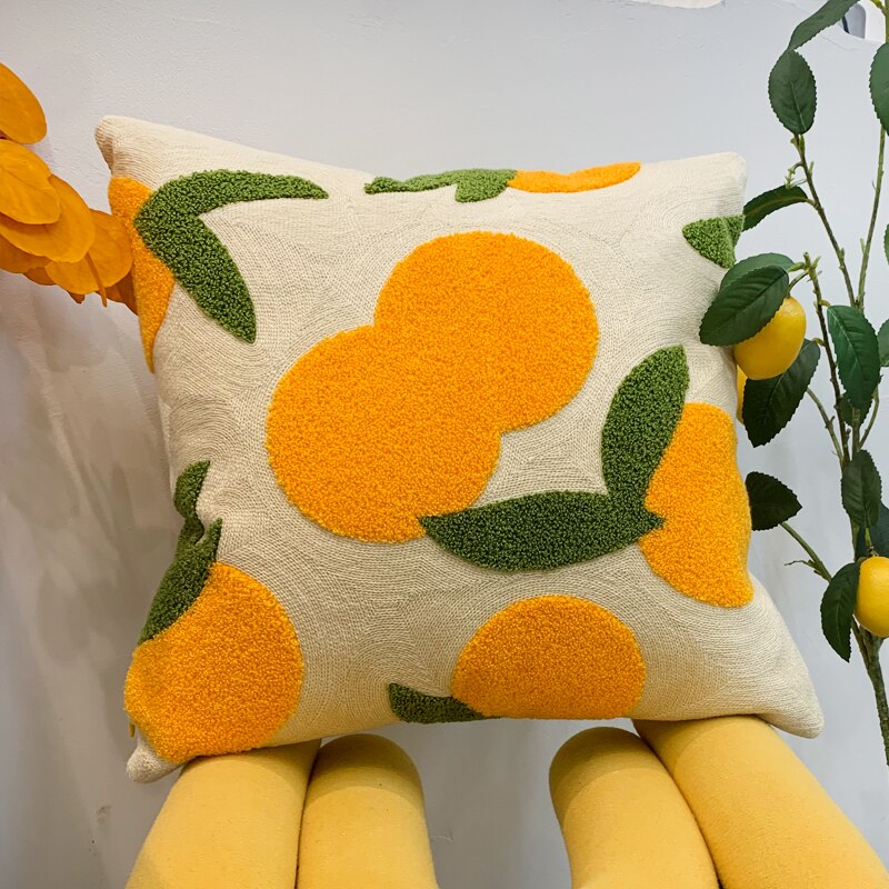 Plush Boho Citrus Loop Embroidered Throw Pillow Cover