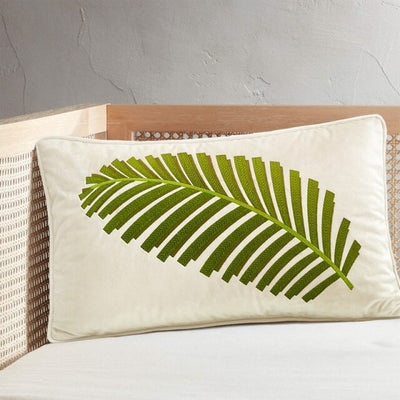 Luxury Velvet Embroidered Green and Cream Fern Pillow Cover Collection