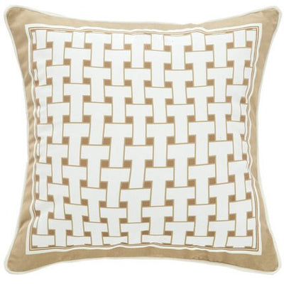 Velvet Post Modern Ivory Cream and Tan Chainlink Weave Pillow Cover Collection