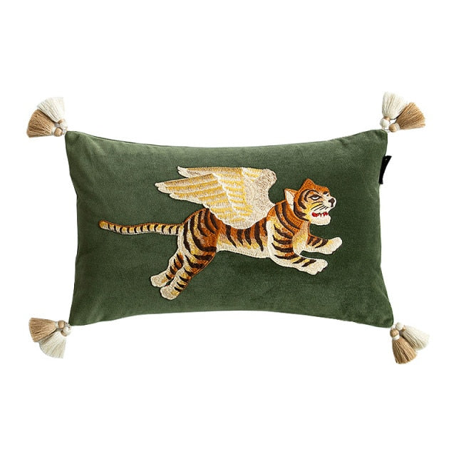 Velvet Flying Tiger Tassel Vintage Inspired Pillow Cover Collection