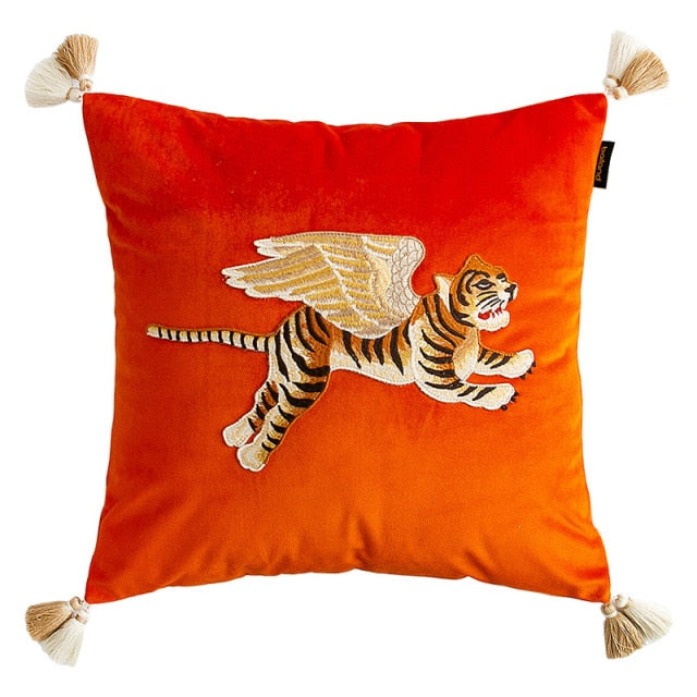 Velvet Flying Tiger Tassel Vintage Inspired Pillow Cover Collection