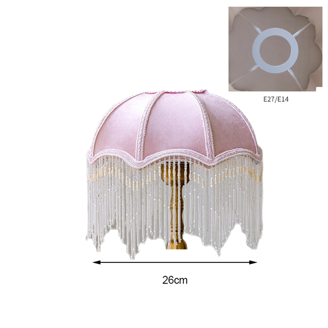 Luxury Pink Velvet Beaded Tassel Lampshade, Retro Pink Velvet Tassel Lampshade, Victorian Style Fringed Table or Floor Lampshade