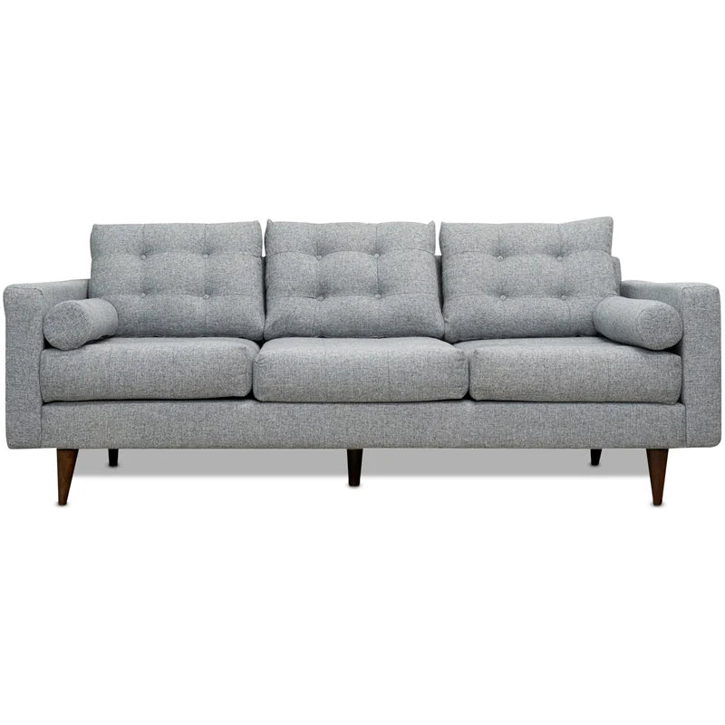 Mid-Century Tufted Rectangular Pillow back Fabric Upholstered Sofa in Grey
