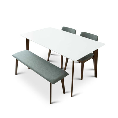 Siriana 4 -Piece Mid-Century Rectangular Dining Set w/ 2 Fabric Dining Chairs in Gray