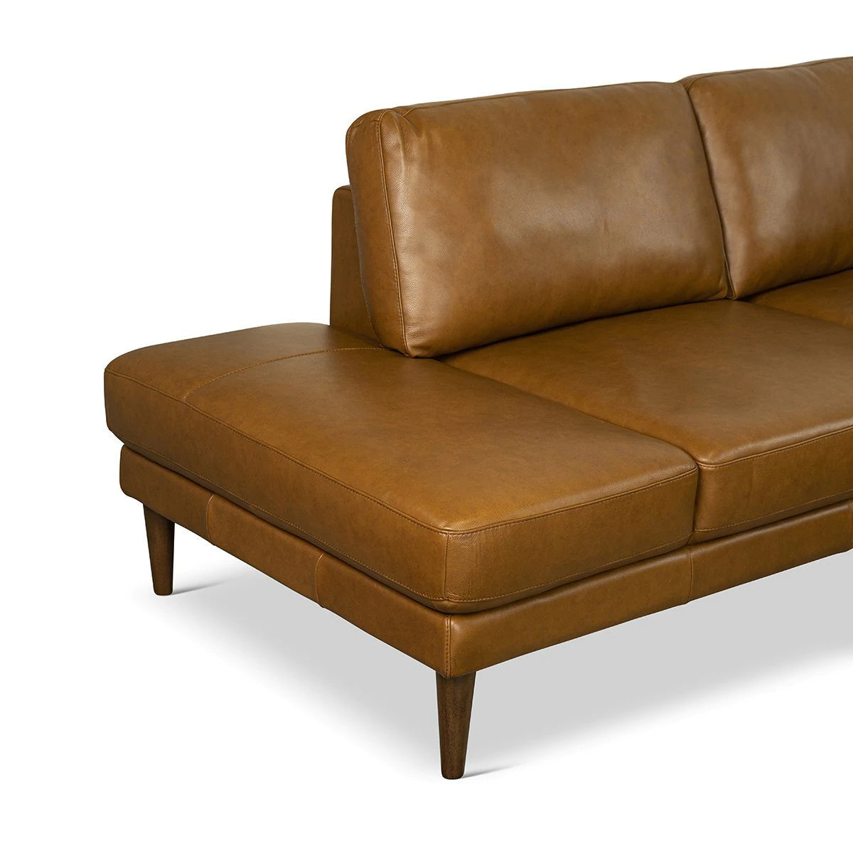 Modern Tan Leather Sectional Sofa - Left Facing Chaise