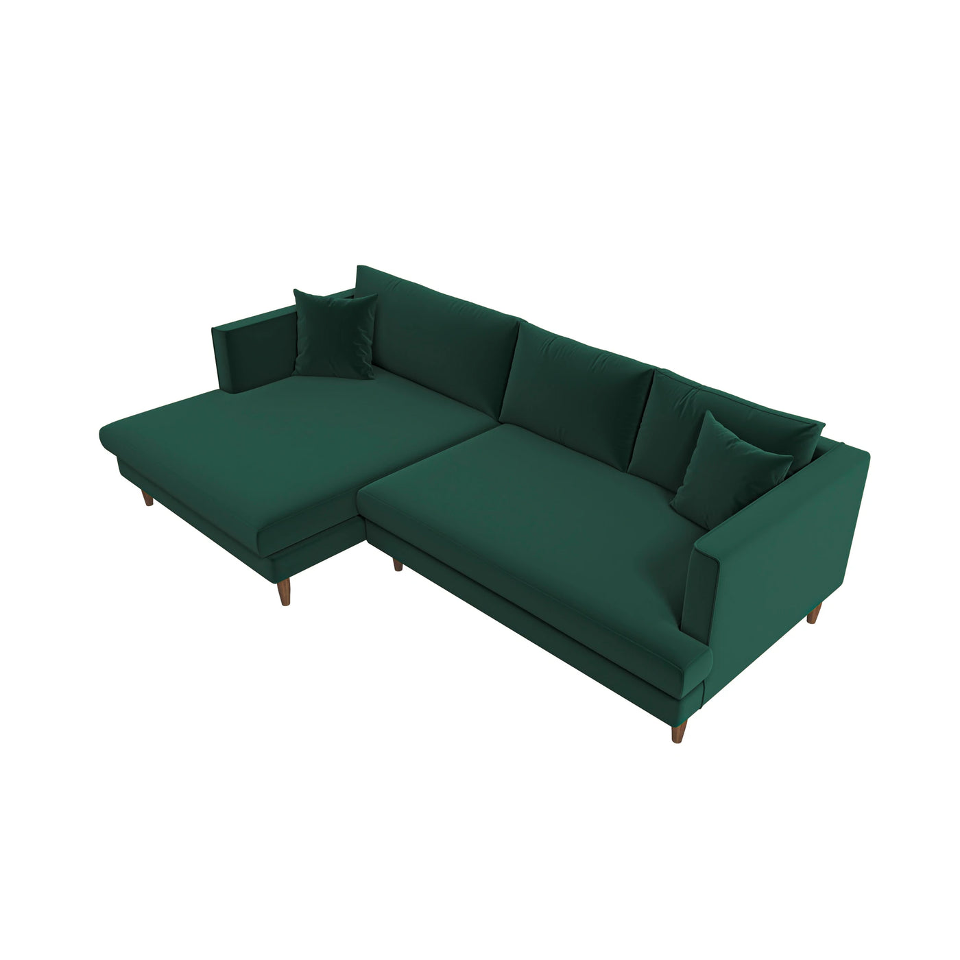 Mid-Century Modern Green Velvet Sectional Sofa - Left Facing Chaise
