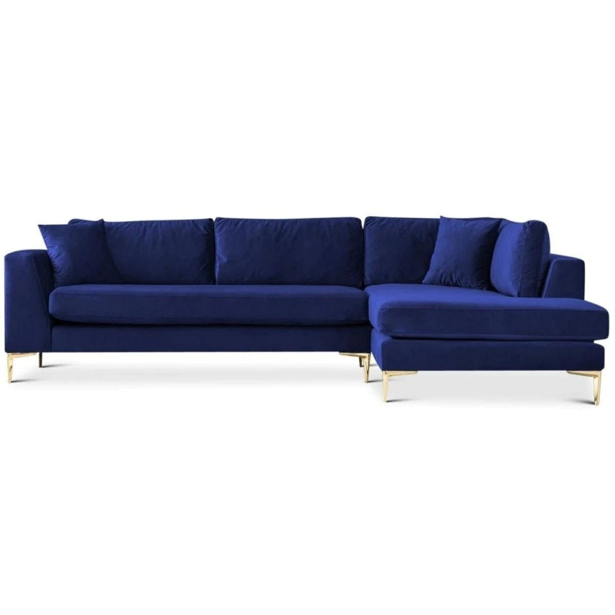 Mid-Century Modern Sectional Sofa in Blue Velvet - Right Facing Chaise